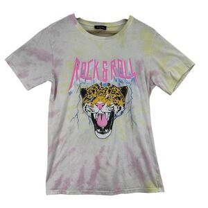 Zutter Shirt Womens Small‎ Tie Dye Rock & Roll Leopard Graphic Tee Pastel Colors